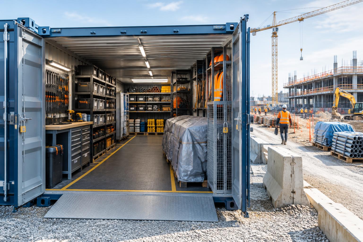 Stockage de chantier : conteneur sûr et bien organisé